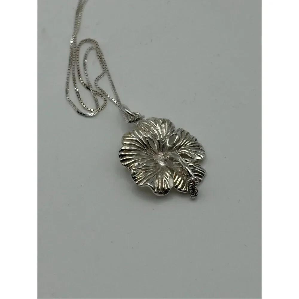 Hibiscus Flower Sterling Silver Pendant, 18